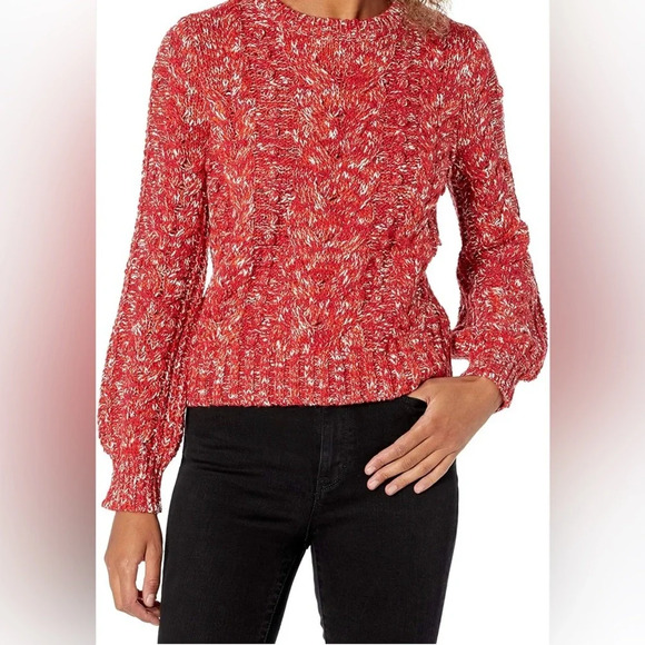 Goodthreads Crop Crewneck Cable Popcorn Marled Red Sweater Medium - Picture 1 of 9